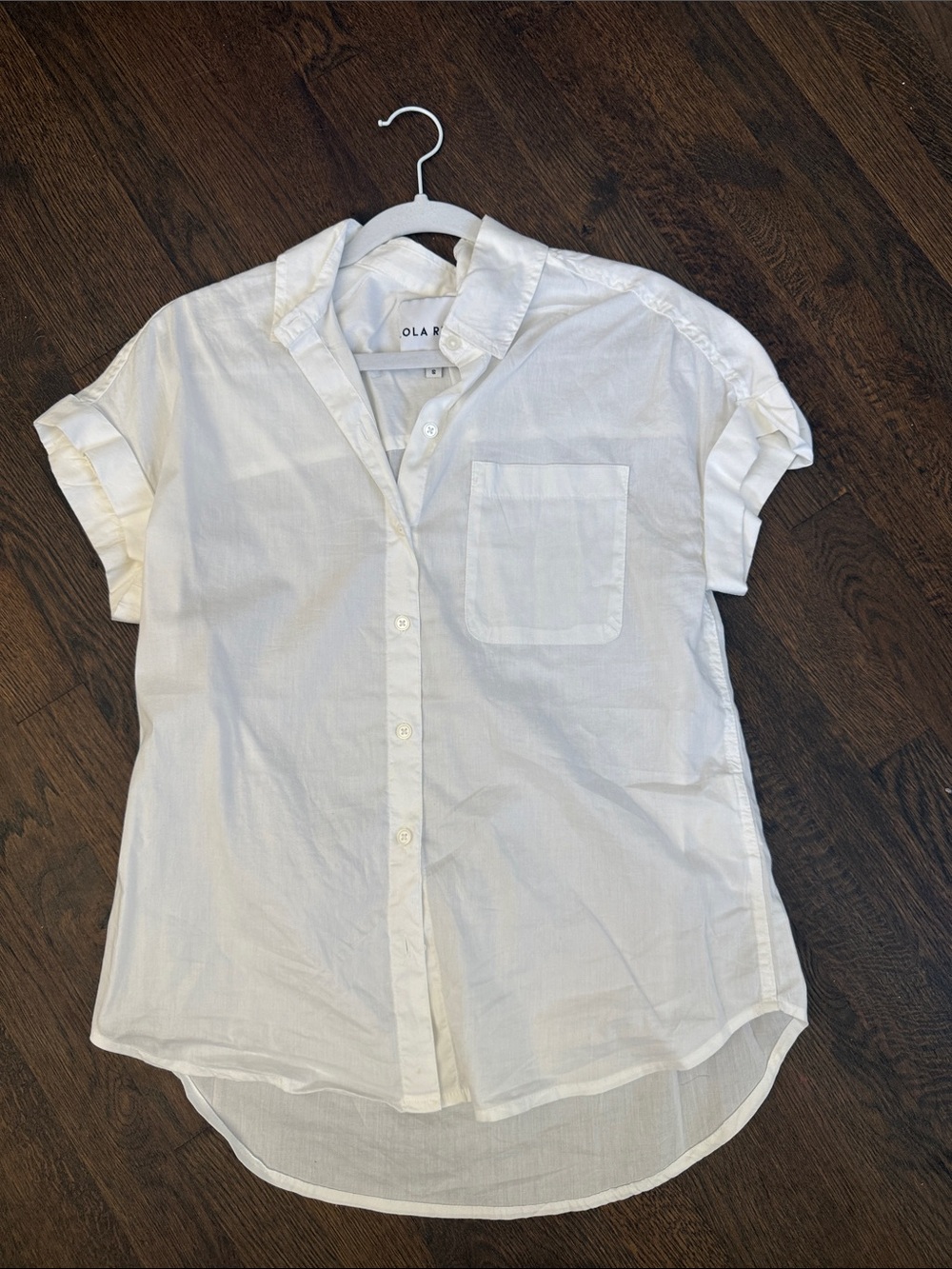 Ola Ray White Short-Sleeve Button-Down Shirt with Chest Pocket